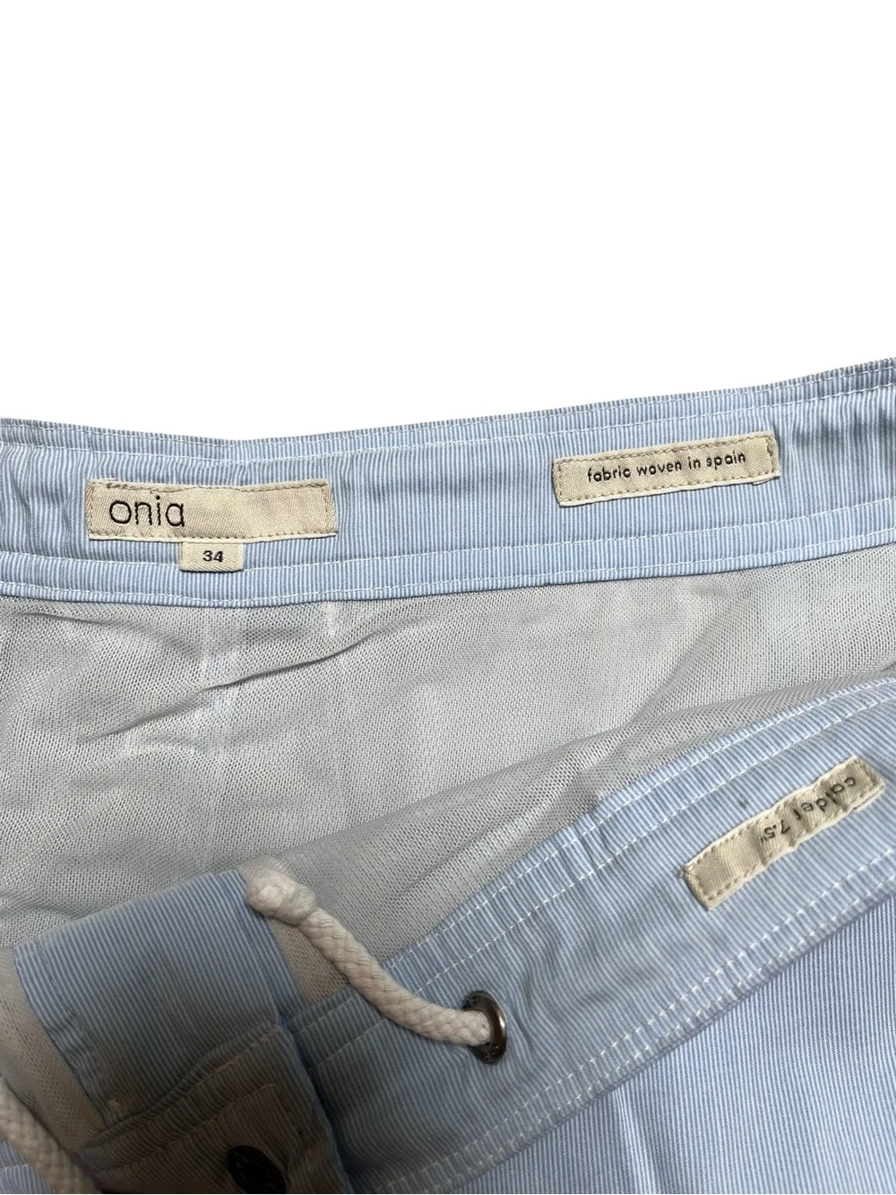 Onia Calder Blue & White Stripe Swim Trunks Size 34 | 7.5” Inseam